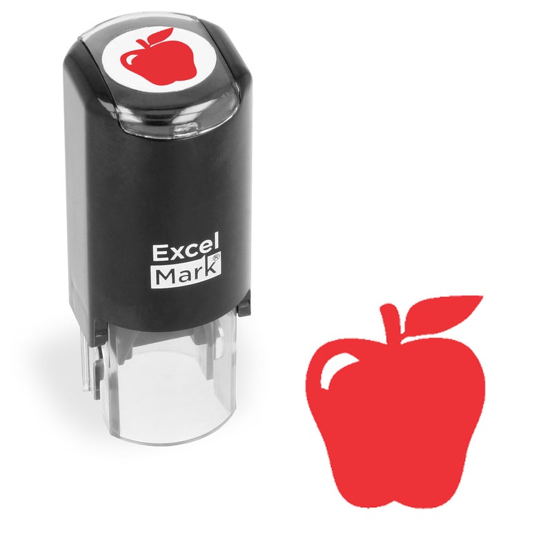 ExcelMark Apple - Self-Inking Round Teacher Stamp - Red Ink - Image 1